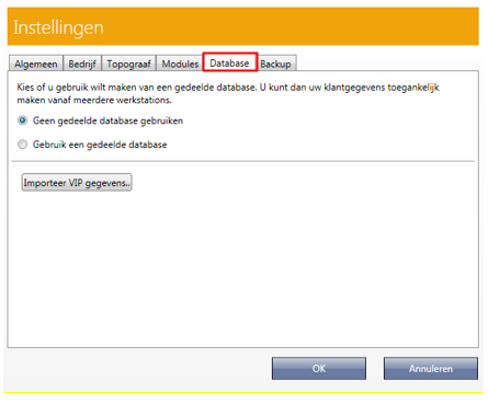 6. Instellingen - Database
