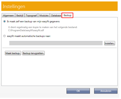 7. Instellingen - Backup